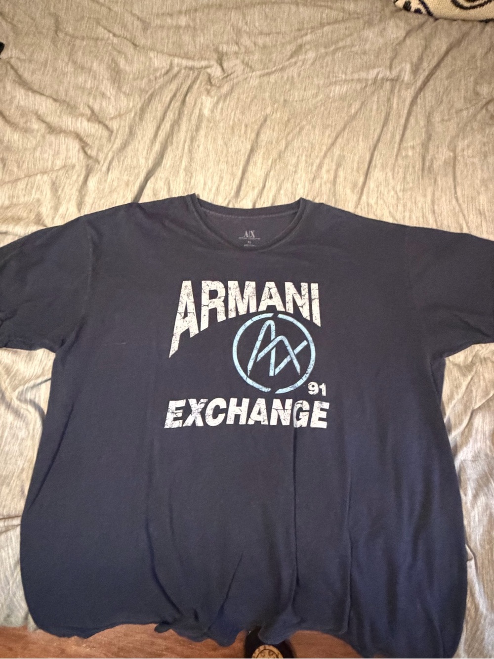 A/X Armani Exchange Navy Tee with White and Light Blue Logo